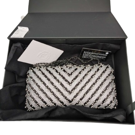 Chanel Mixed Fibers Pearl Evening Clutch Silver Black