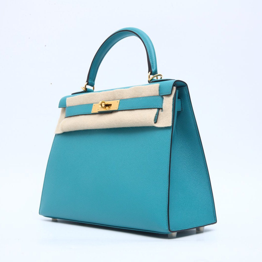 Hermès Kelly 28 7F Bleu Paon Epsom Gold Hardware
