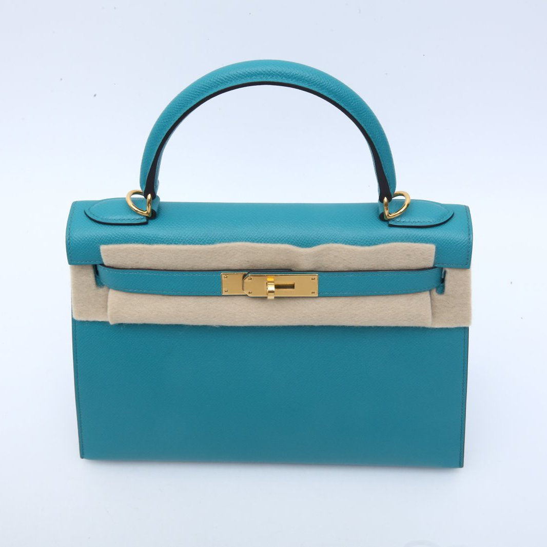 Hermès Kelly 28 7F Bleu Paon Epsom Gold Hardware