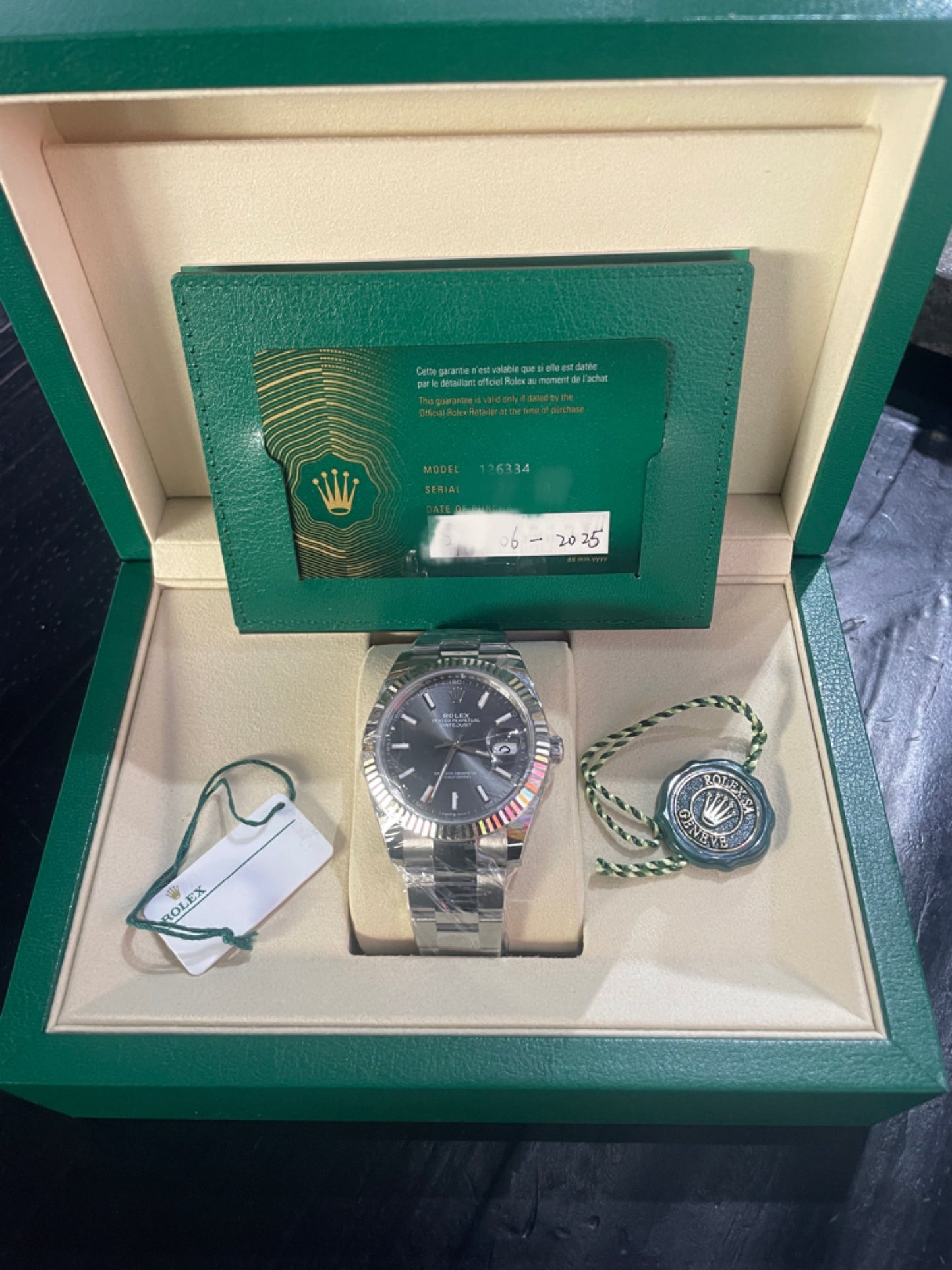 2025 Brand New Rolex - 126334-0013 Datejust 41 Stainless Steel Fluted / Oyster / Dark Rhodium