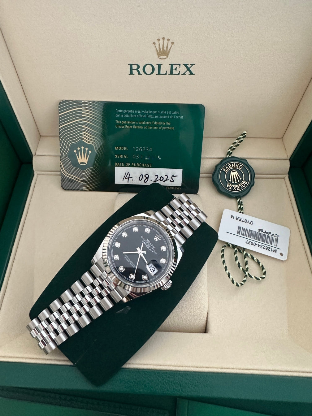 2025 Brand New Rolex - 126234-0027 Datejust 36 Stainless Steel / Fluted / Black-Diamond / Jubilee