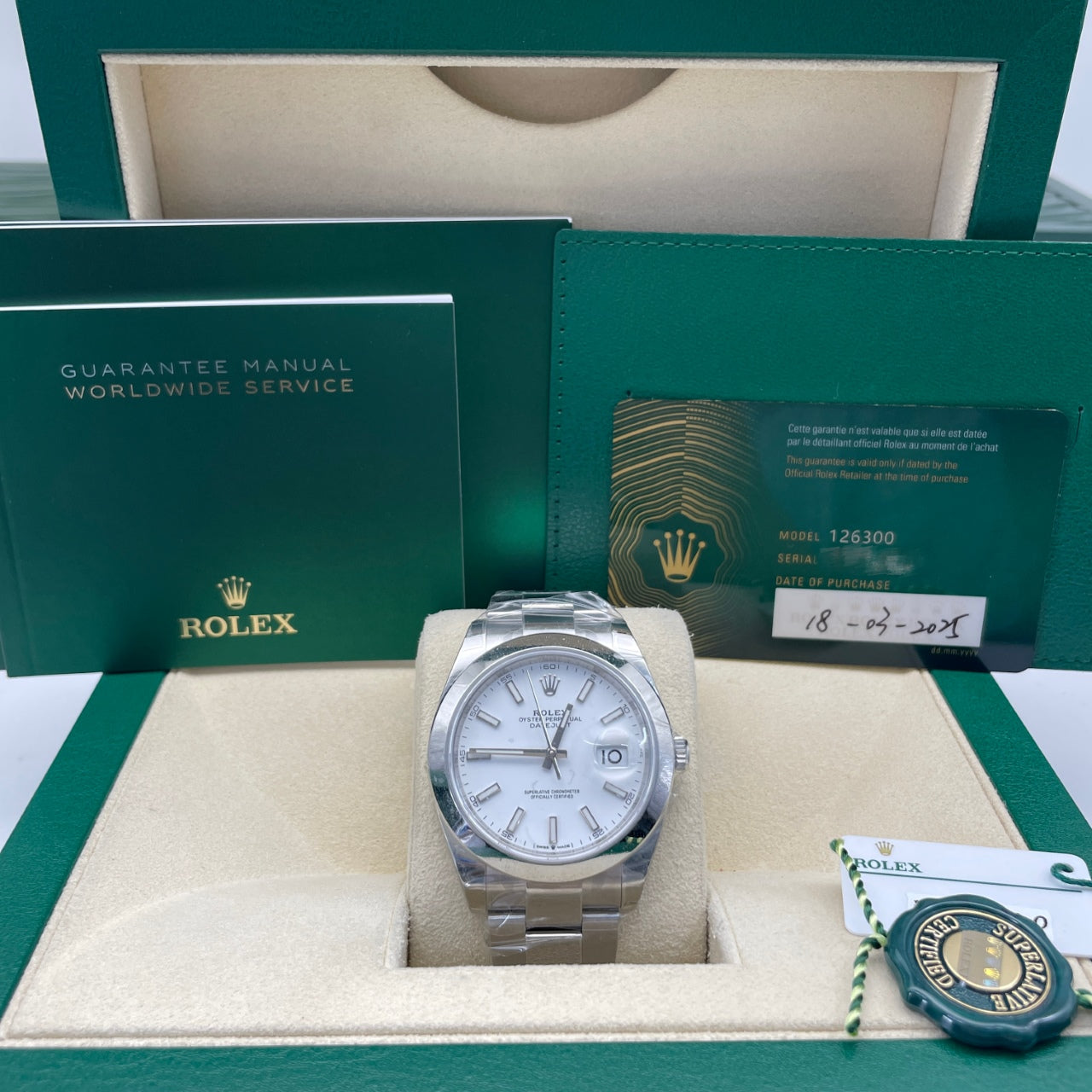 2025 Brand New Rolex - 126300-0005 Datejust 41 Stainless Steel Smooth / Oyster / White