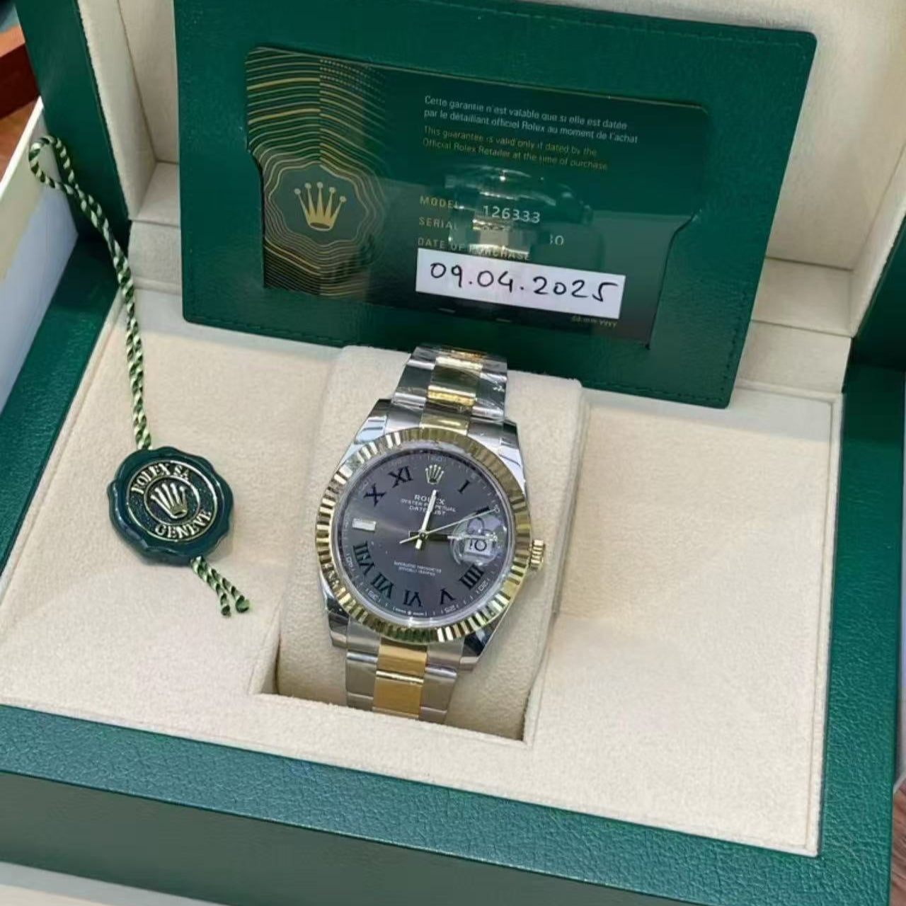 2025 Brand New Rolex - 126333-0019 Datejust 41 Rolesor Yellow Fluted / Oyster / Slate - Roman