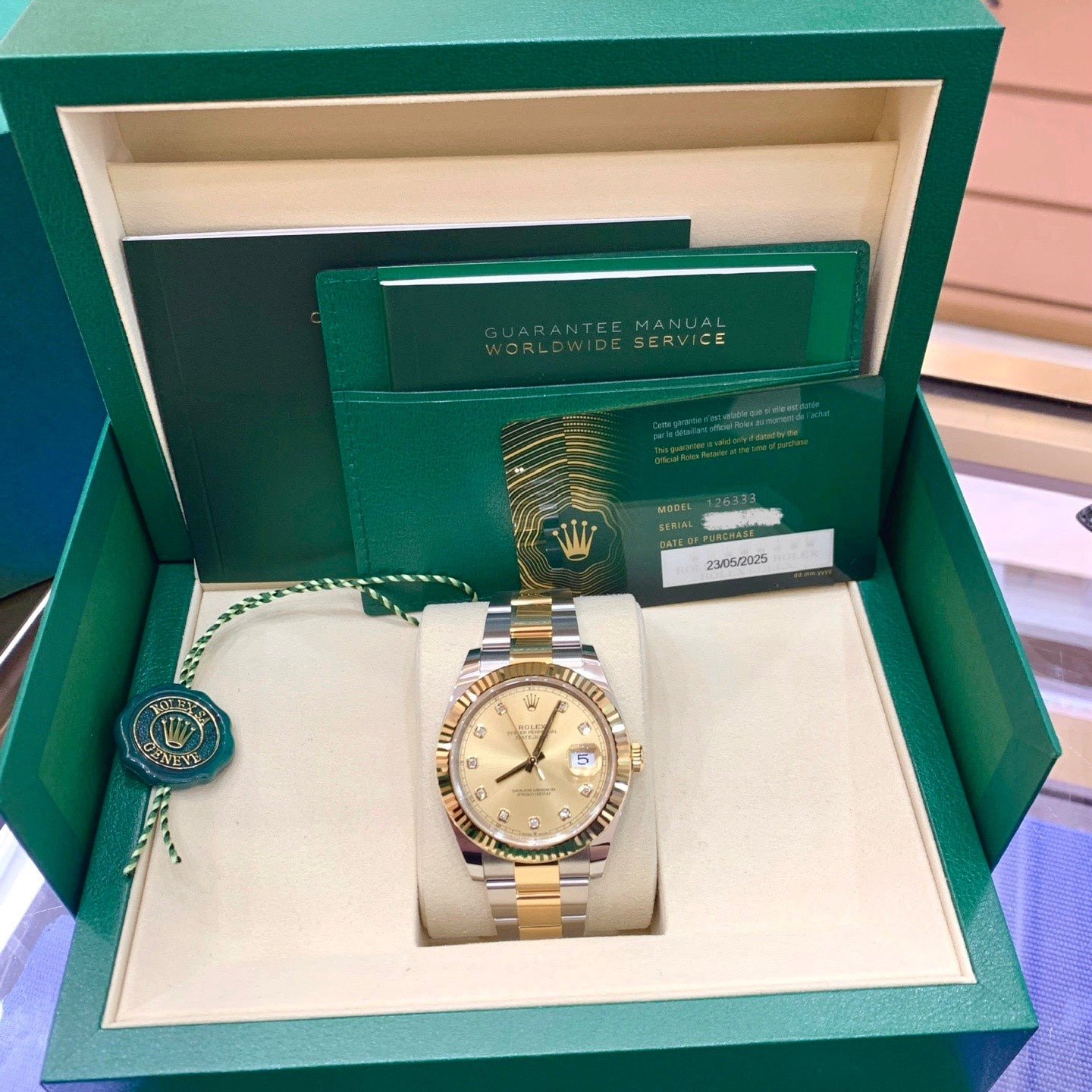 2025 Brand New Rolex - 126333-0011 Datejust 41 Rolesor Yellow Fluted / Oyster / Champagne - Diamond