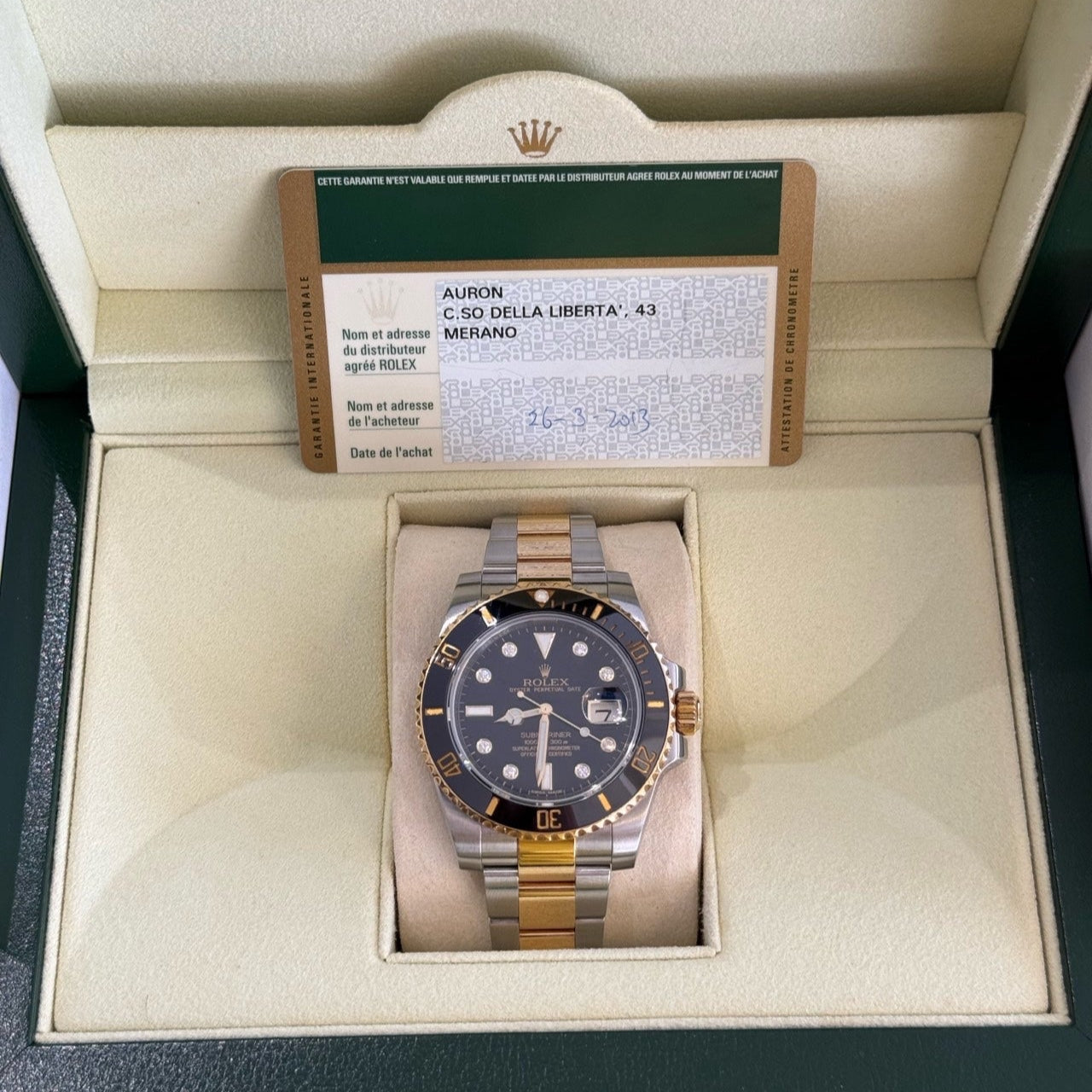 2013 Pre-owned Rolex - 116613LN-0003 Submariner Date Rolesor / Black-Diamond