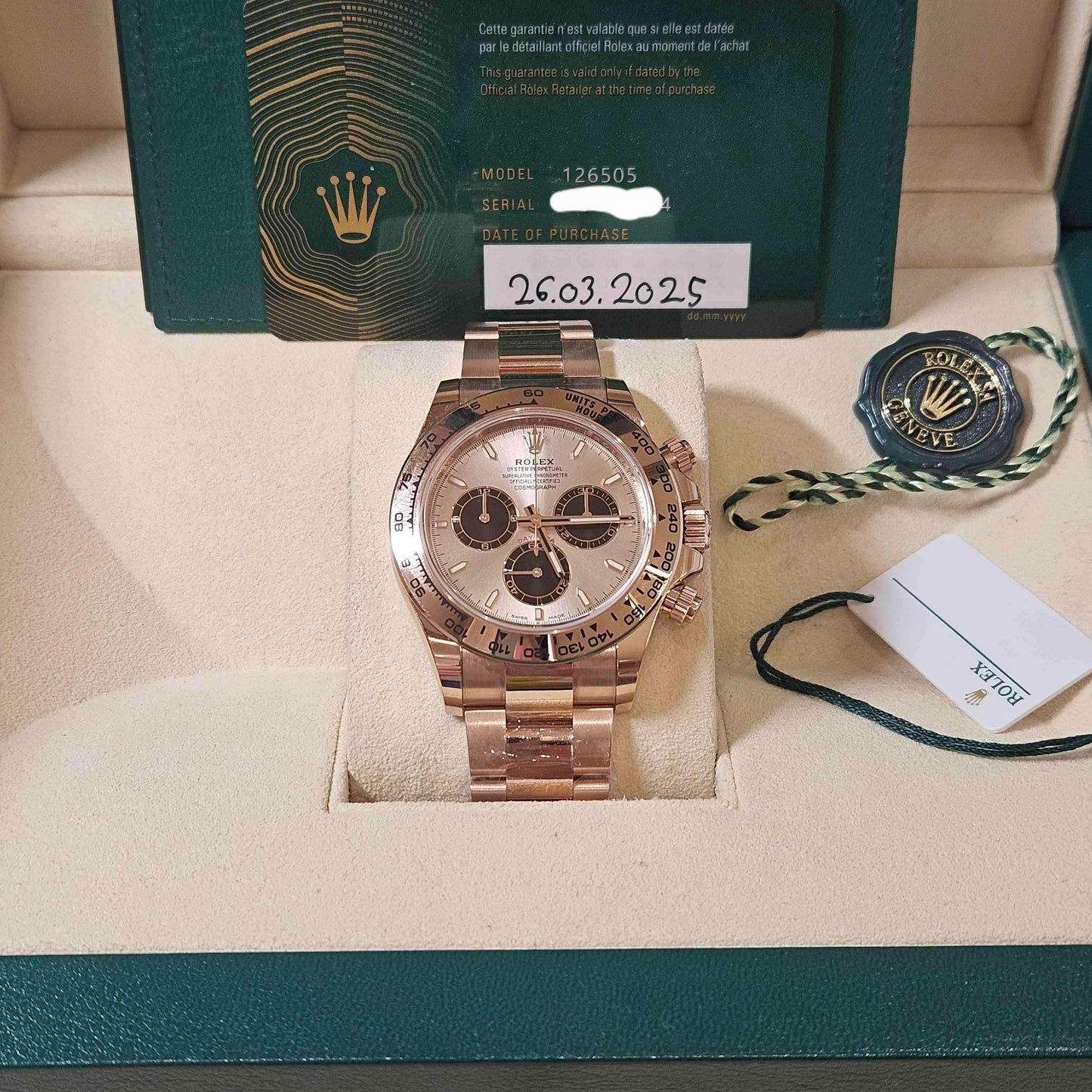 2025 Brand New Rolex - 126505-0003 Cosmograph Daytona Everose / Sundust - Black / Oyster