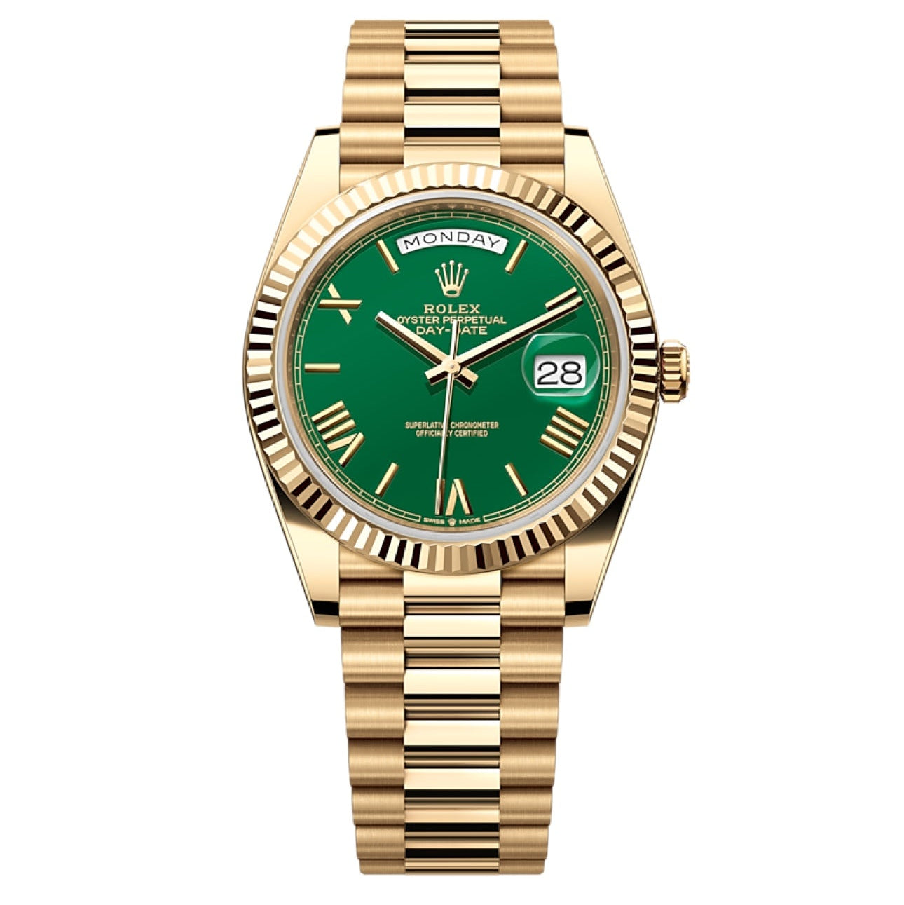2025 Brand New Rolex - 228238-0061 Day-Date 40 Yellow Gold / Green - Roman