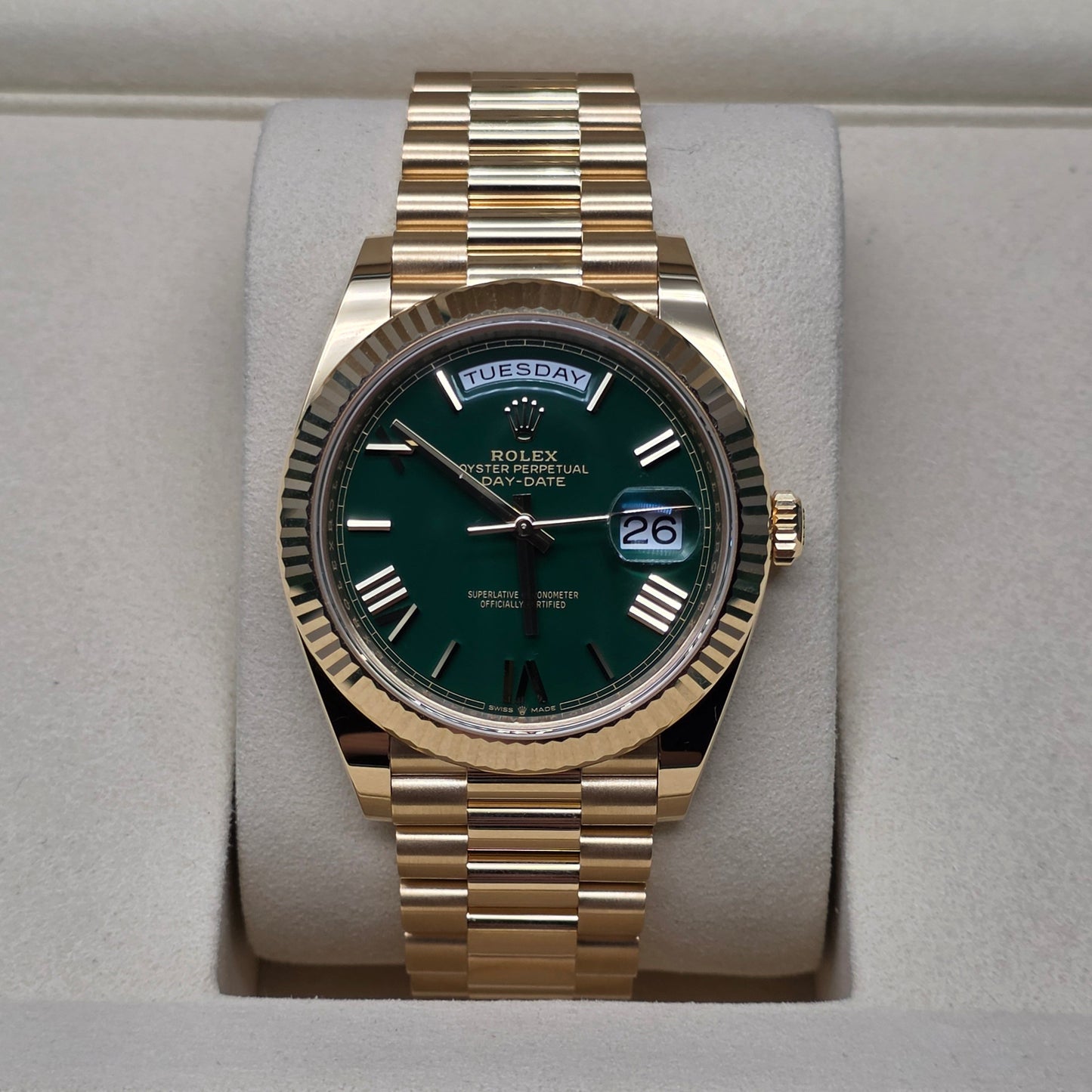 2025 Brand New Rolex - 228238-0061 Day-Date 40 Yellow Gold / Green - Roman