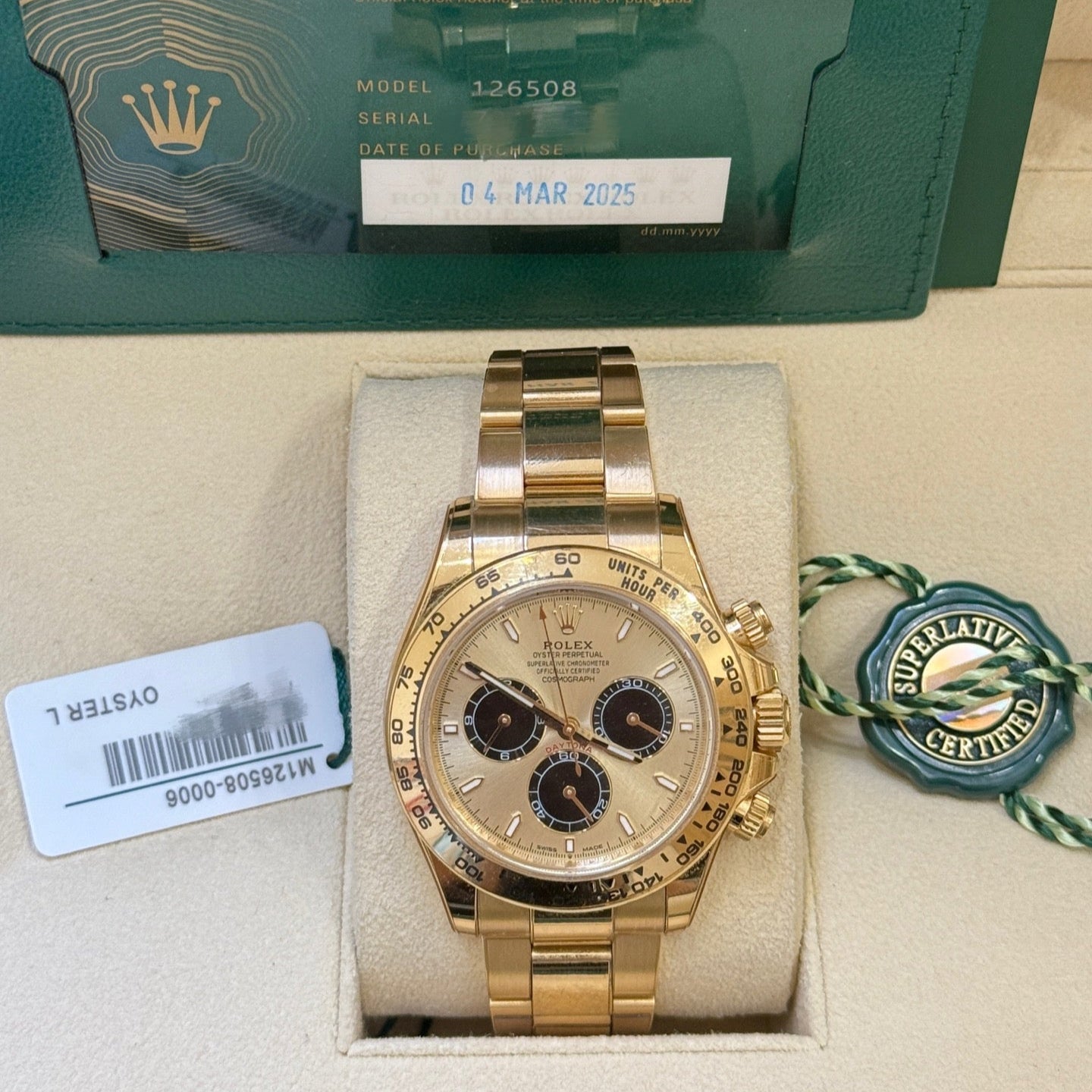2025 Brand New Rolex - 126508-0006 Cosmograph Daytona Yellow Gold / Golden - Black / Oyster