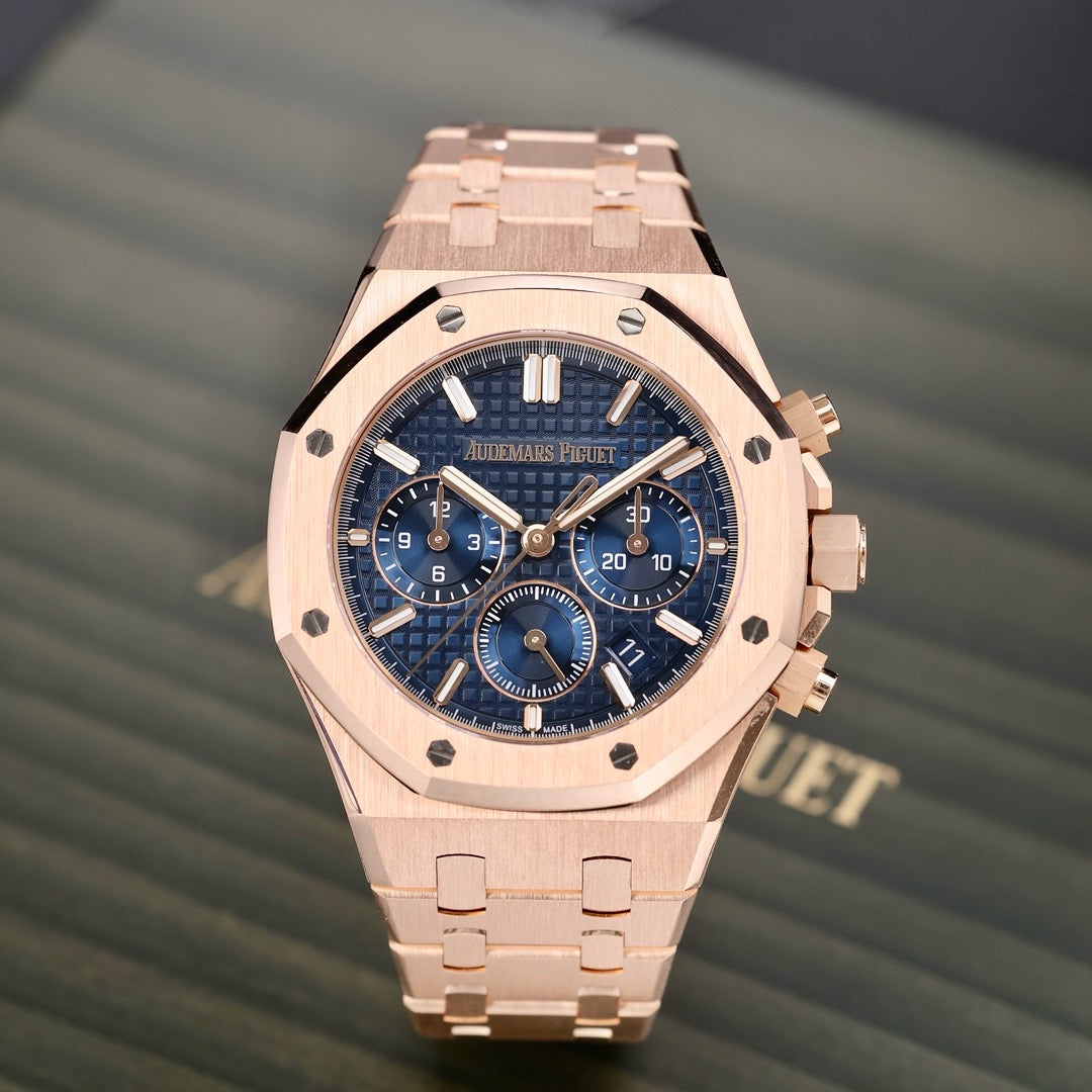 2025 Like New Audemars Piguet - 26715OR.OO.1356OR.01 Royal Oak Chronograph 38 Pink Gold / Blue