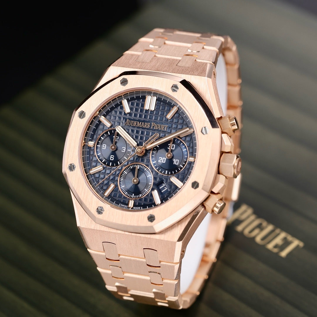 2025 Like New Audemars Piguet - 26715OR.OO.1356OR.01 Royal Oak Chronograph 38 Pink Gold / Blue