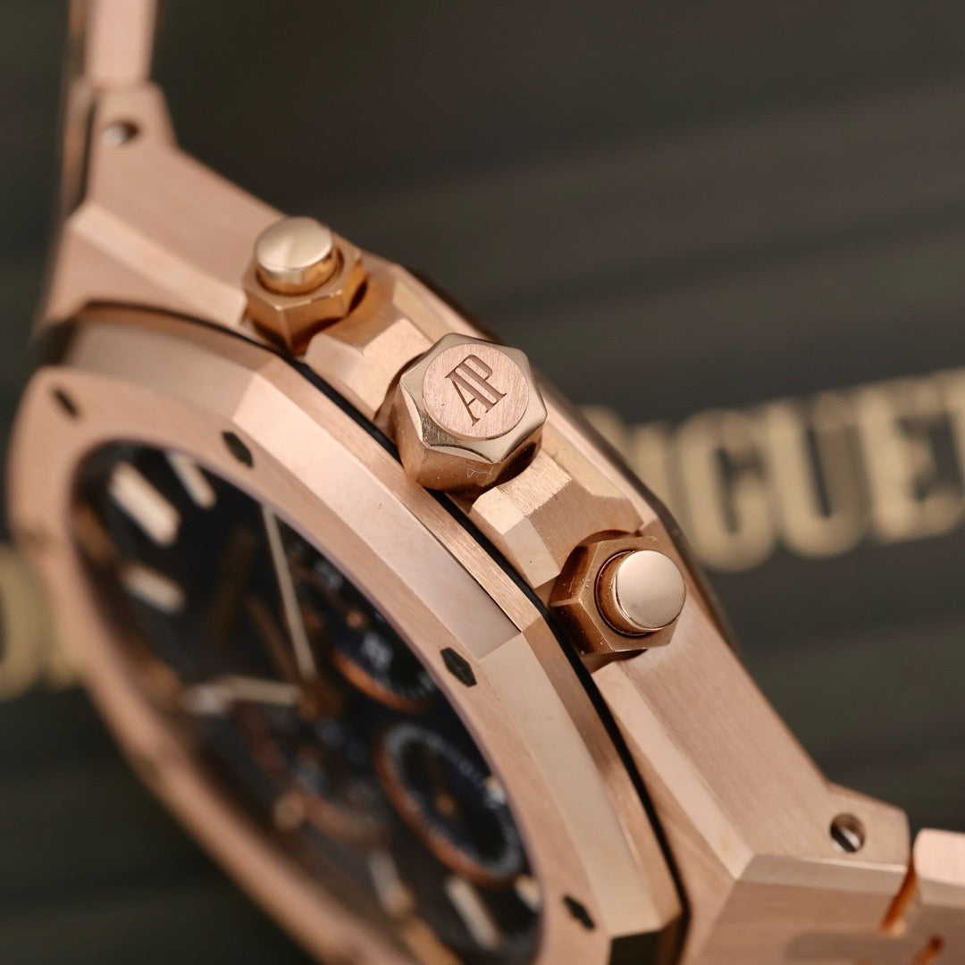 2025 Like New Audemars Piguet - 26715OR.OO.1356OR.01 Royal Oak Chronograph 38 Pink Gold / Blue