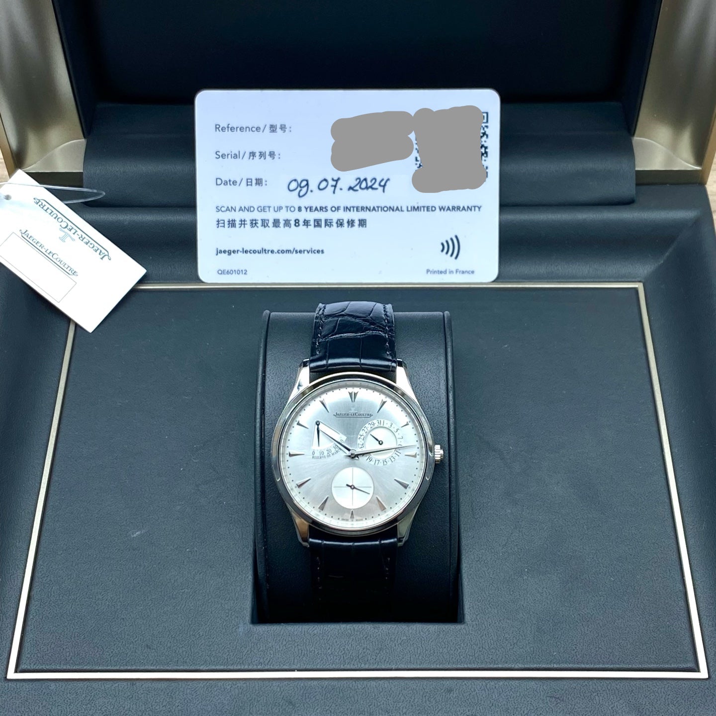 2024 Pre-owned Jaeger-LeCoultre - 1378420 Master Ultra Thin Réserve de Marche Stainless Steel / Silver / Alligator