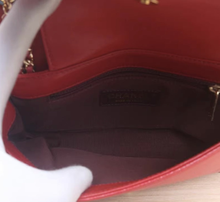 Chanel Classic Flap CC Enamel Small In Red