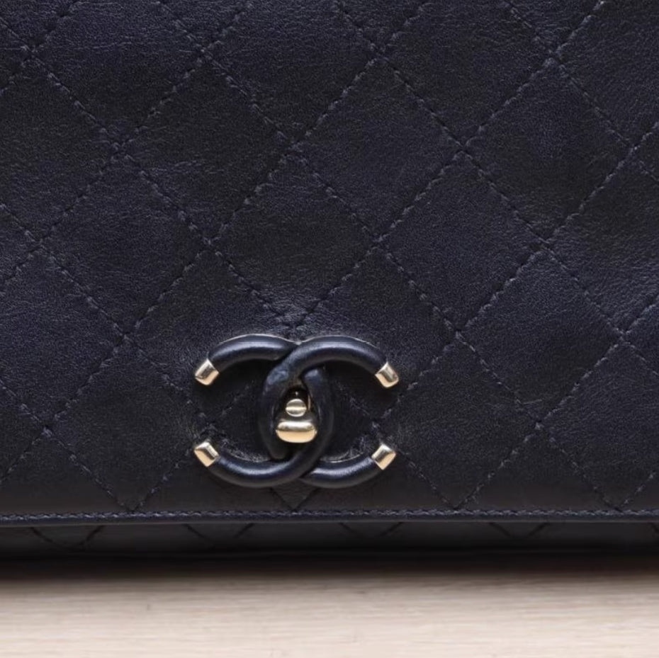 Chanel Calfskin Stitched CC Case Flap Bag In Black