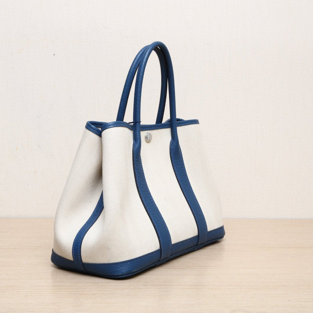 Hermès Garden Party 30 Bleu De Gallce (S7) Negonda & Canvas Palladium Hardware