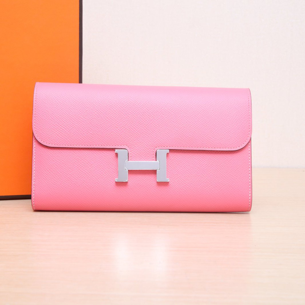 Hermès Constance Long Wallet Rose Azalee (8W) Epsom Palladium Hardware