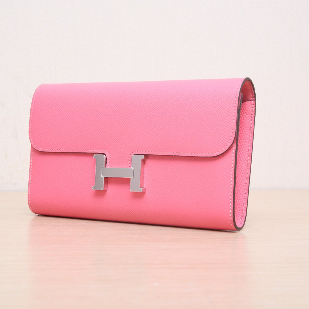 Hermès Constance Long Wallet Rose Azalee (8W) Epsom Palladium Hardware