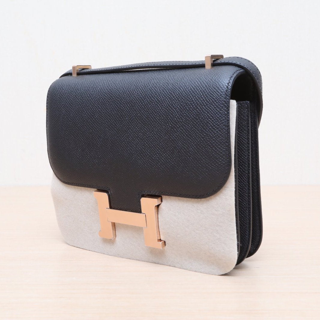 Hermès Constance 19 Noir (89) Epsom Rose Gold Hardware