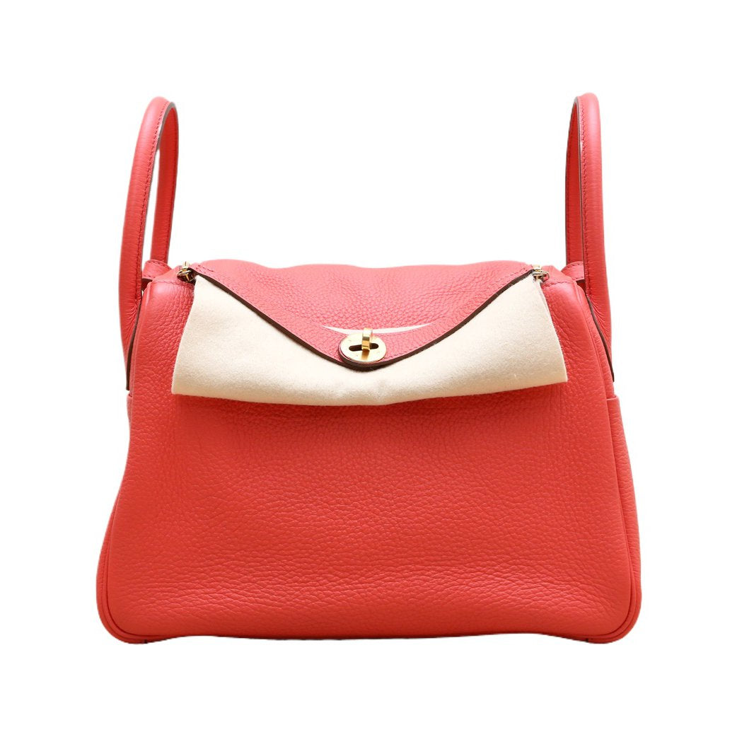 Hermès Lindy 30 Rouge Pivoine (2R) Taurillon Clemence Gold Hardware