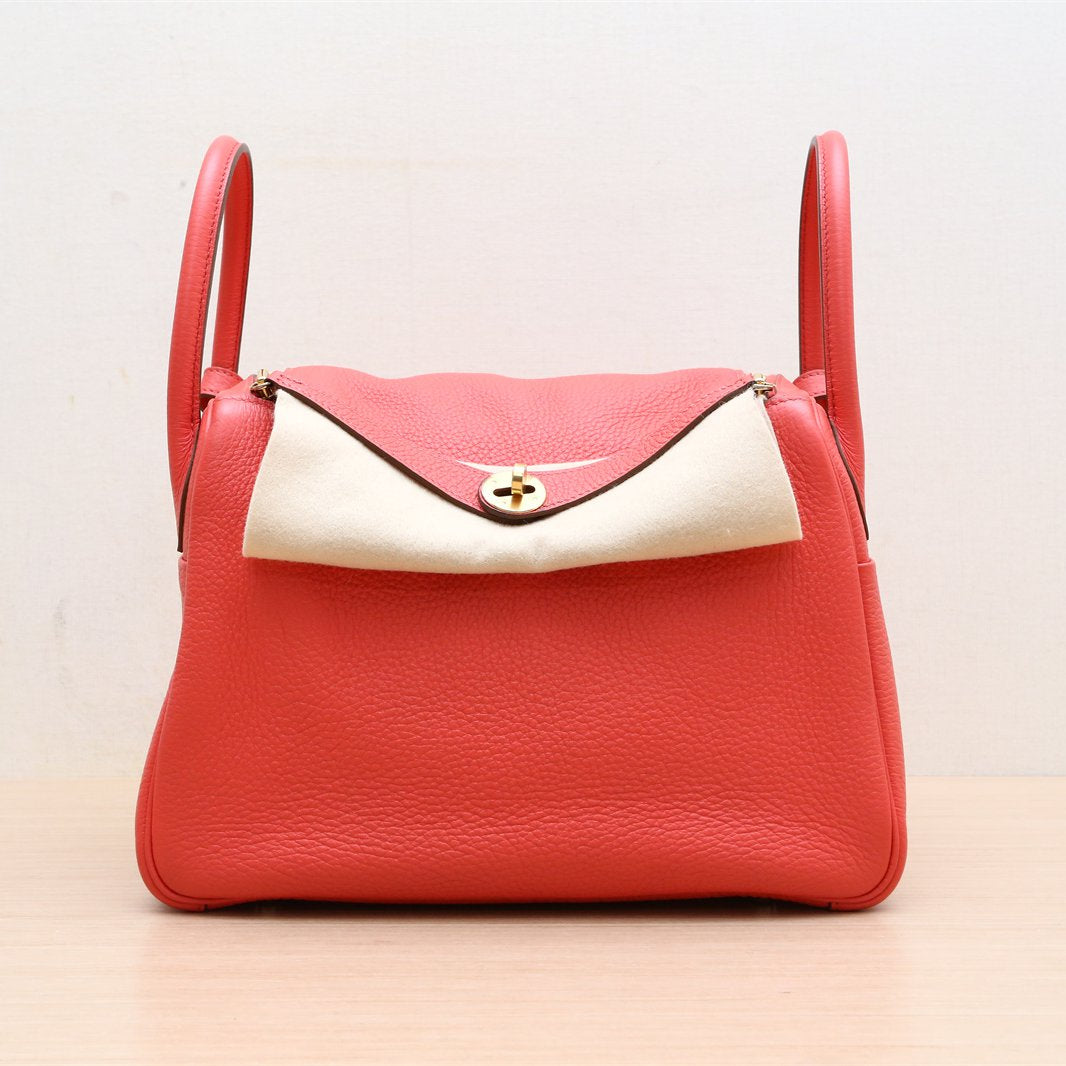 Hermès Lindy 30 Rouge Pivoine (2R) Taurillon Clemence Gold Hardware