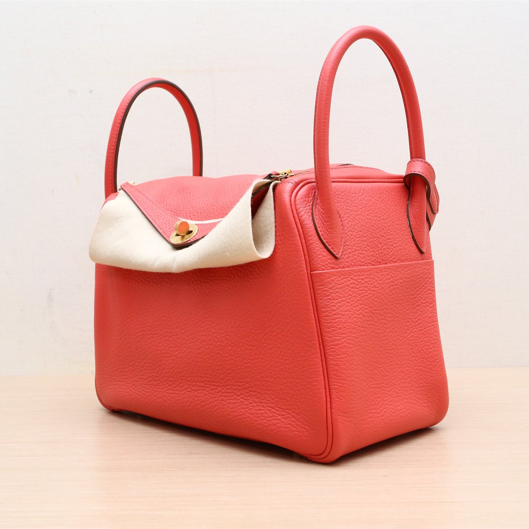Hermès Lindy 30 Rouge Pivoine (2R) Taurillon Clemence Gold Hardware