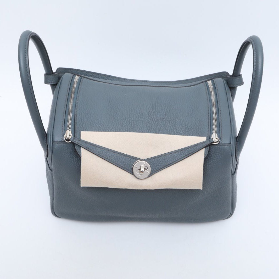 Hermès Lindy 30 Bleu Brume (T0) Taurillon Clemence Palladium Hardware