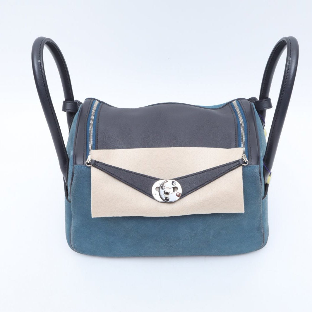 Hermès Lindy 26 Bleu de Malta (7L) Swift Veau Grizzly Palladium ardware
