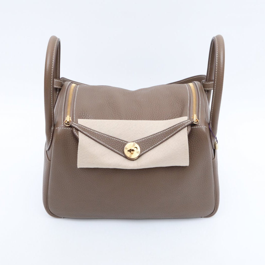 Hermès Lindy 30 Etoupe (18) Taurillon Clemence Gold Hardware