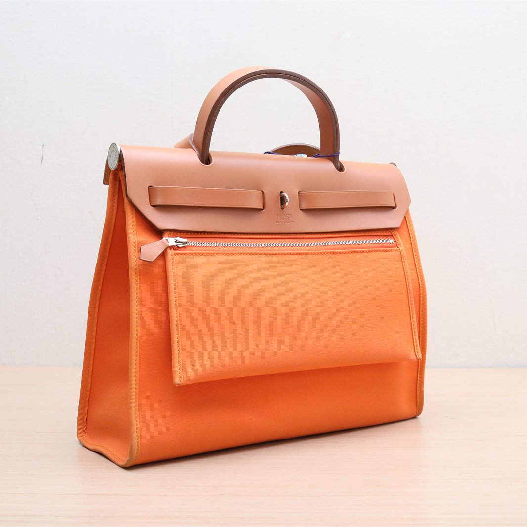 Hermès Herbag 31 Zip Orange (93) Toile & Vache Hunter Palladium Hardware