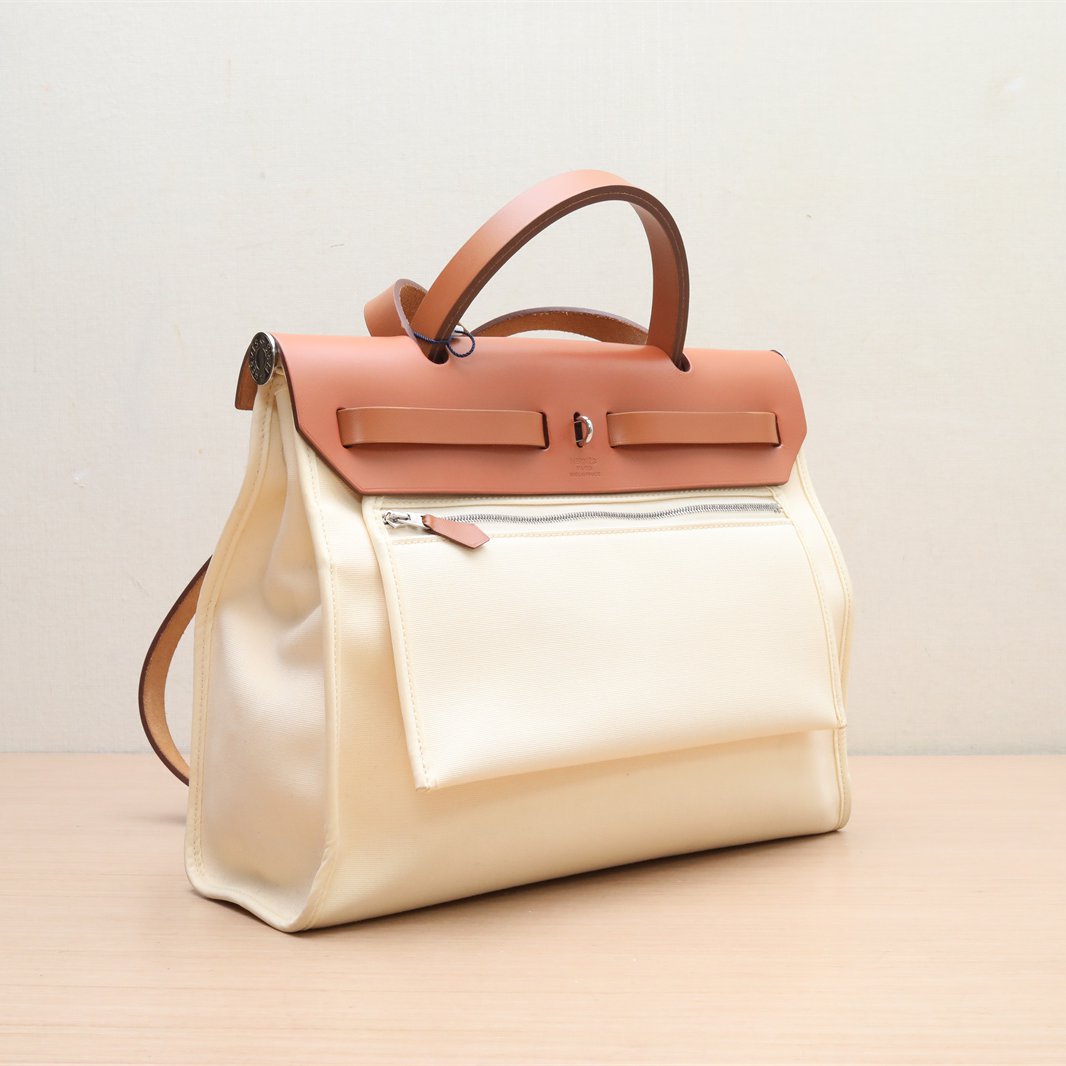 Hermès Herbag 31 Gold (37) Toile & Vache Hunter Palladium Hardware