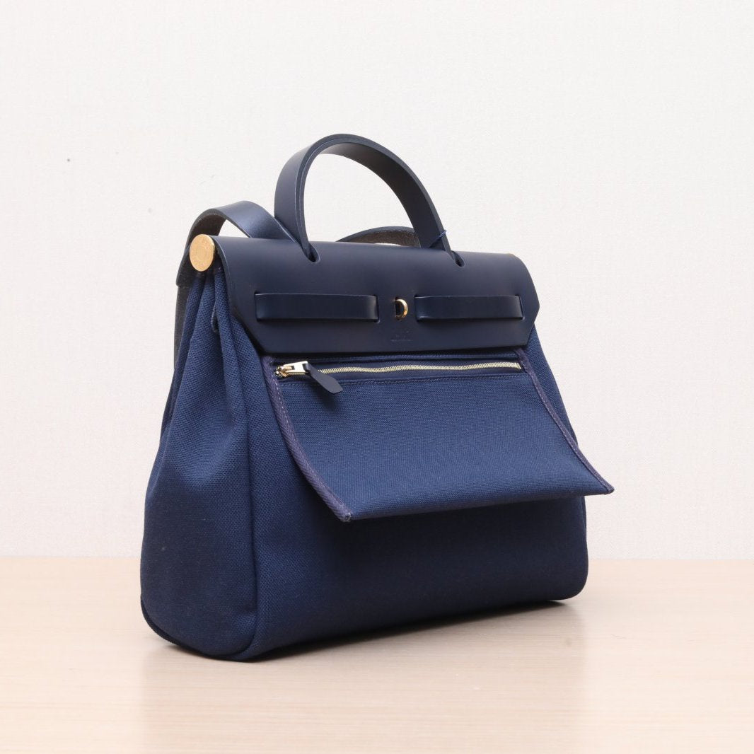 Hermès Herbag 31 Navy (7U) Toile & Vache Hunter Gold Hardware