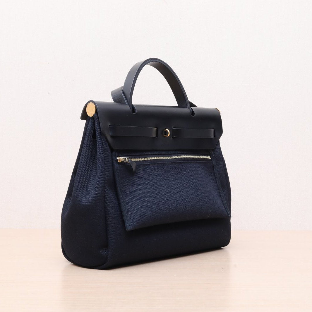 Hermès Herbag 31 Noir (89) Toile & Vache Hunter Gold Hardware