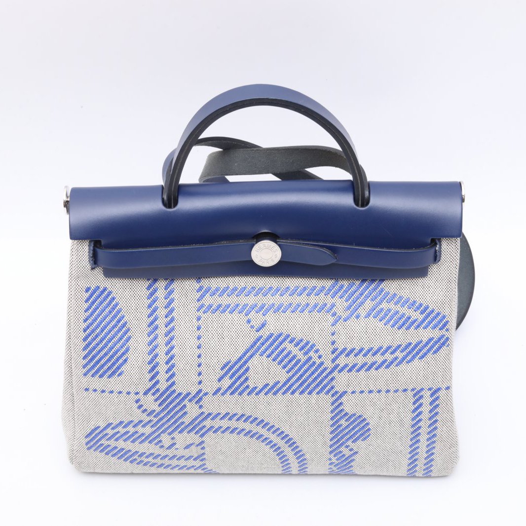 Hermès Herbag 31 - Blue Toile & Vache Hunter Palladium Hardware