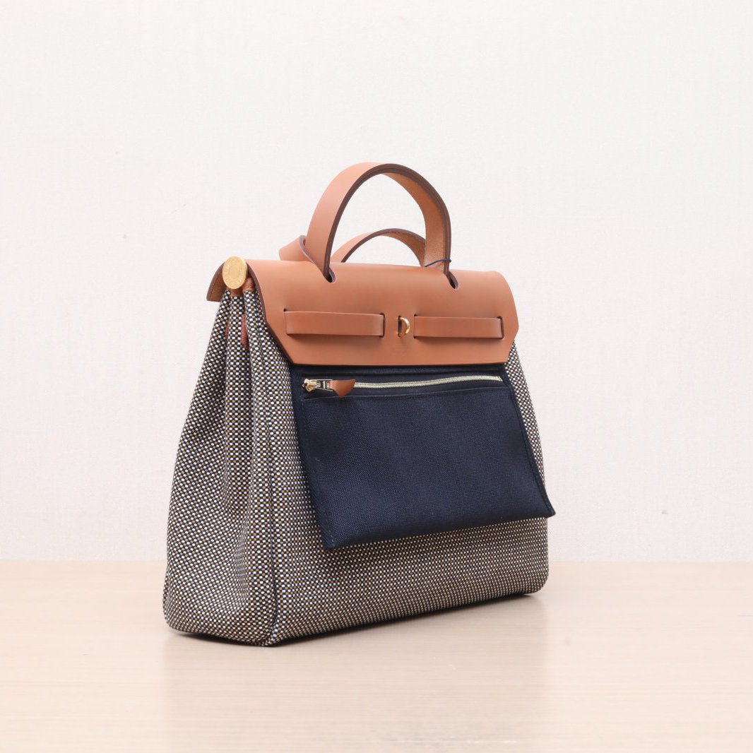 Hermès Herbag 31 Fauve (34) Toile & Vache Hunter Palladium Hardware