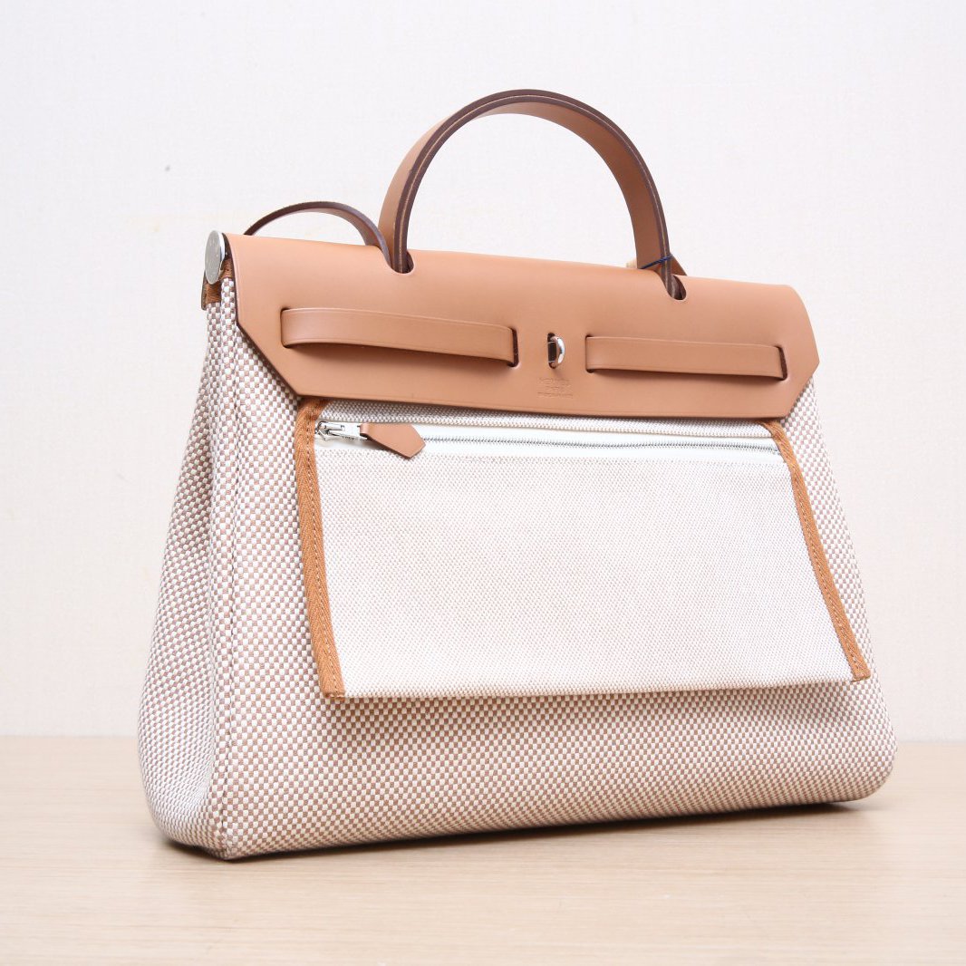 Hermès Herbag 31 Beige (14) & Natural-Sable (21) Toile & Vache Hunter Palladium Hardware