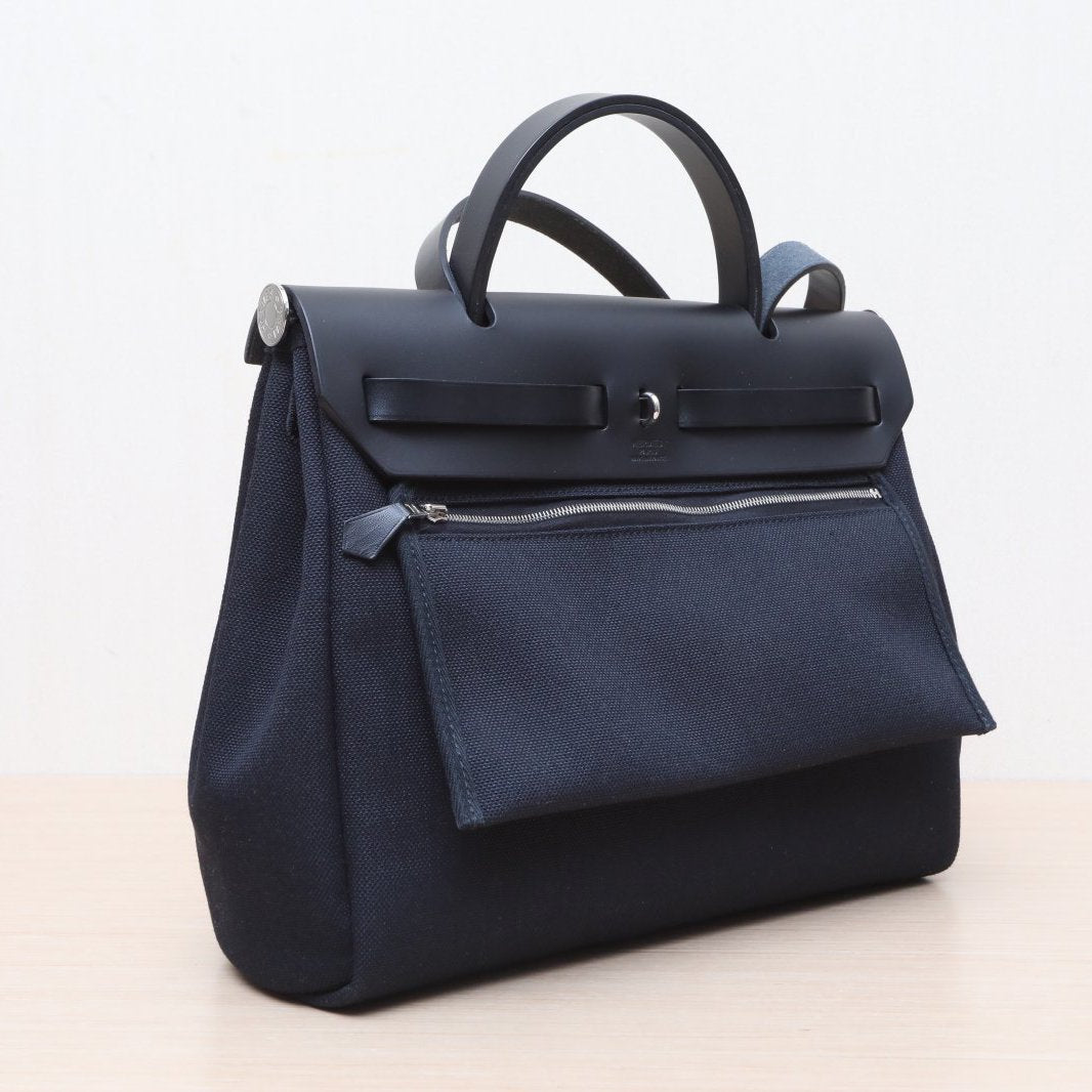 Hermès Herbag 31 - Noir (89) Toile & Vache Hunter Palladium Hardware