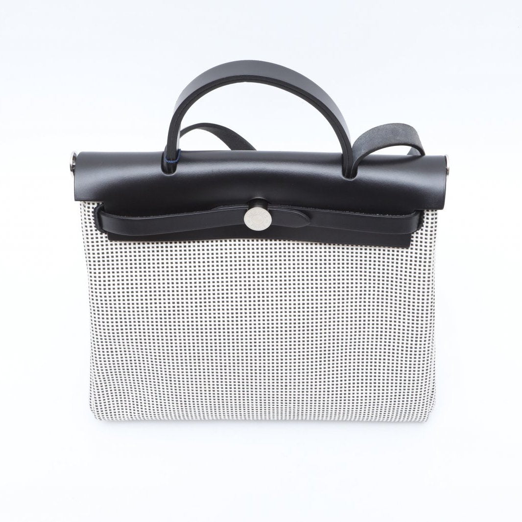 Hermès Herbag 31 White (01) & Black (89) Toile & Vache Hunter Palladium Hardware