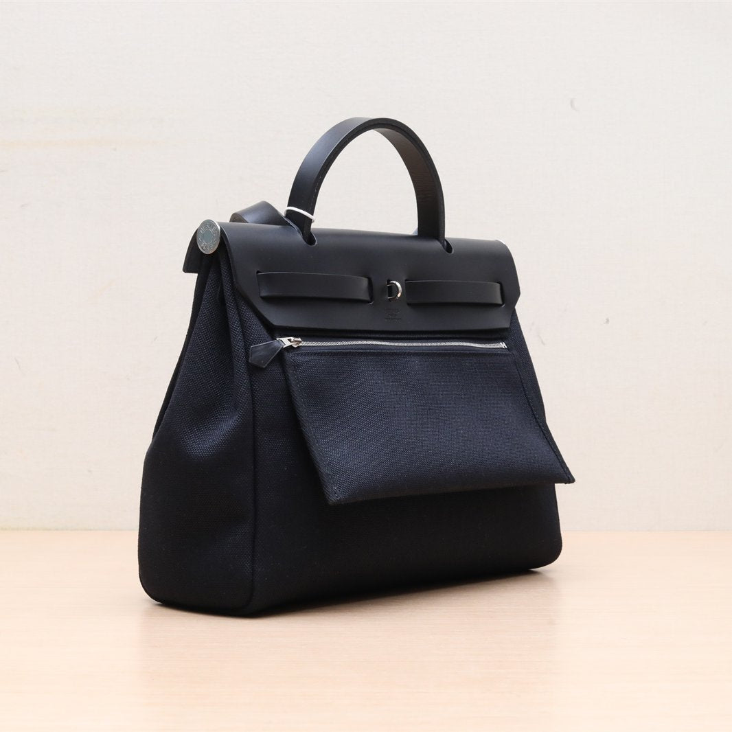 Hermès Herbag 31 - Noir (89) Toile & Vache Hunter Palladium Hardware