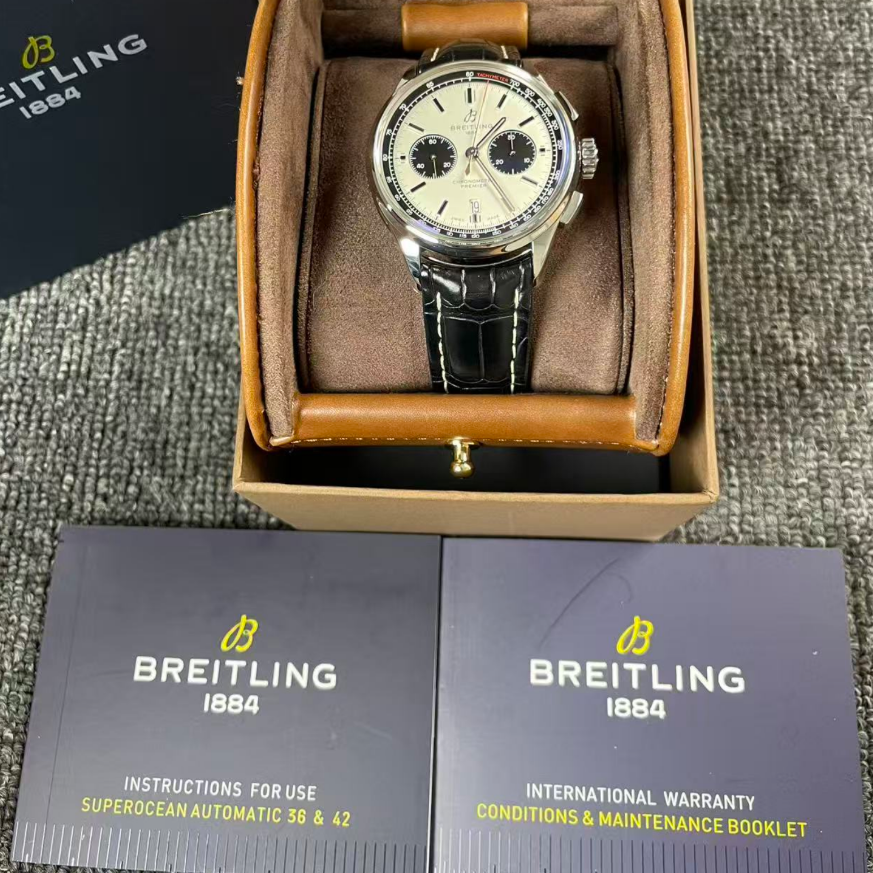 2023 Pre-owned Breitling - AB0118221G1P1 Premier B01 Chronograph 42 Stainless Steel / Silver / Croco / Folding