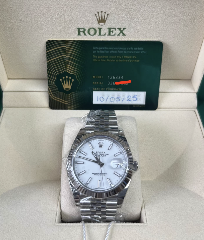 2025 Brand New Rolex - 126334-0010 Datejust 41 Stainless Steel Fluted / Jubilee / White