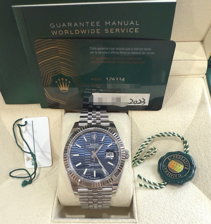 2023 Pre-owned Rolex - 126334-0032 Datejust 41 Stainless Steel - Fluted / Blue - Fluted / Jubilee