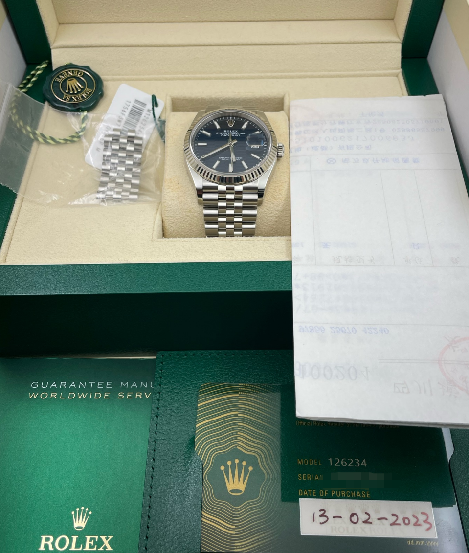 2023 Pre-owned Rolex - 126234-0049 Datejust 36 Stainless Steel / Fluted / Blue - Fluted / Jubilee