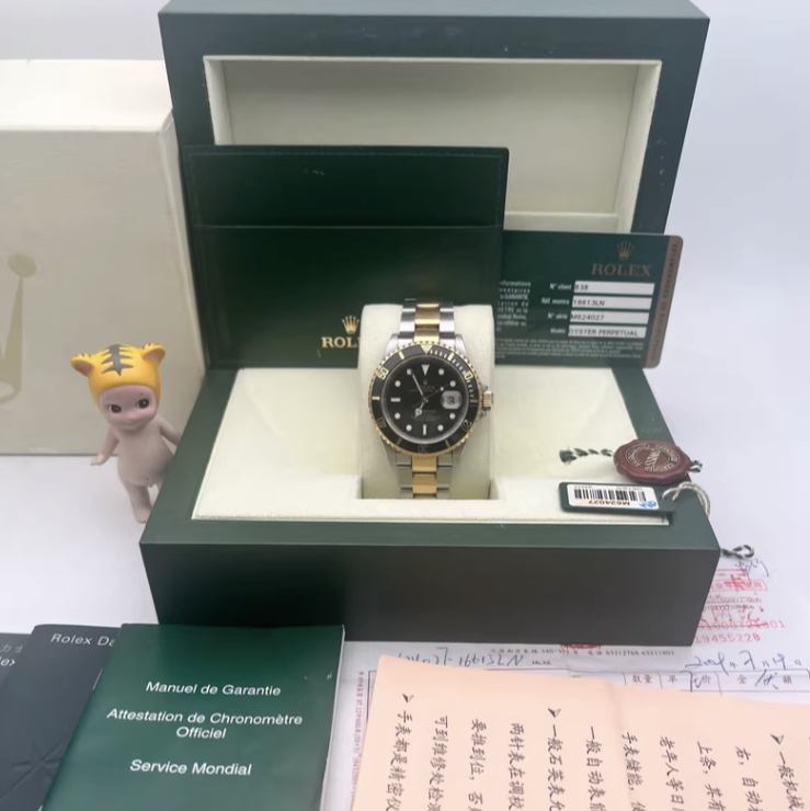 2009 Pre-owned Rolex - 16613LN Black Superluminova Submariner Date 16613 Black Superluminova
