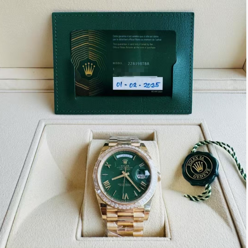 2025 Brand New Rolex - 228398TBR-0039 Day-Date 40 Yellow Gold - Baguette / Green - Roman