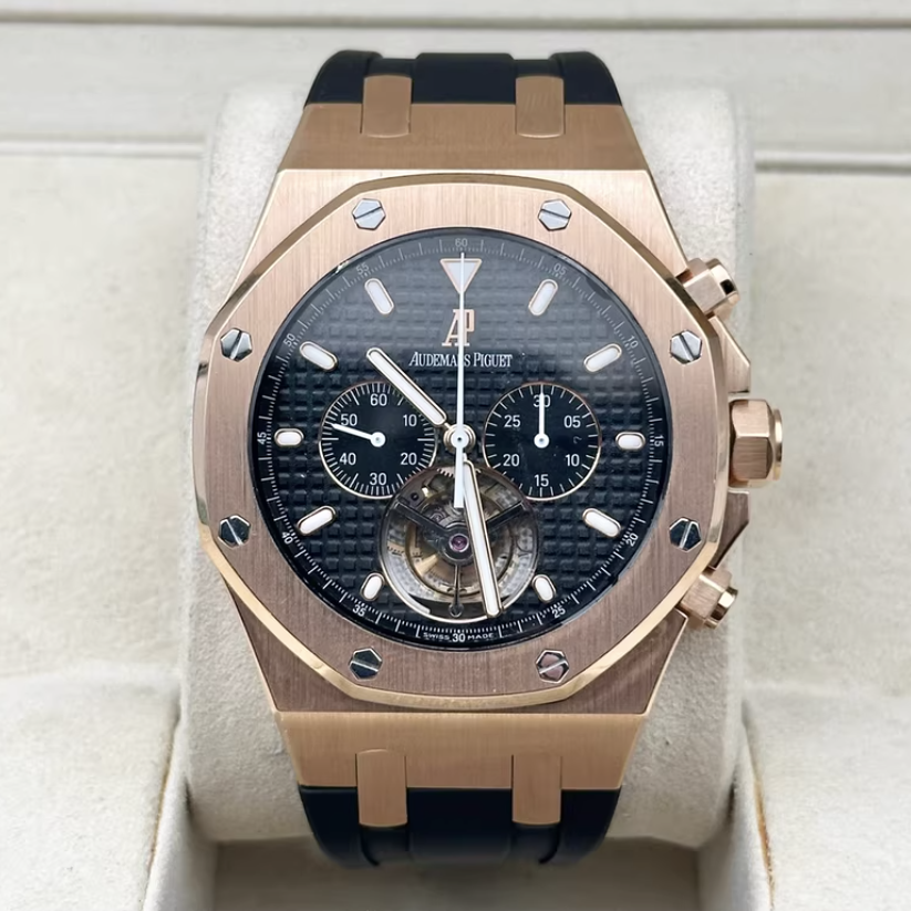 Watch ONLY Pre-owned Audemars Piguet - 25977OR.OO.D002CR.01 Royal Oak Tourbillon Chronograph Pink Gold / Black / Strap