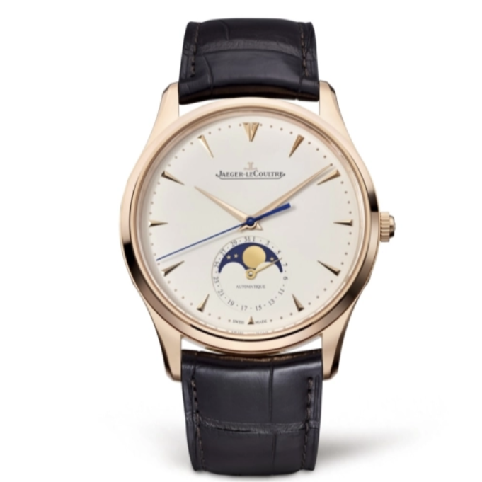 2021 Pre-owned Jaeger-LeCoultre - 1362520 Master Ultra Thin Moon Pink Gold / Eggshell / Alligator