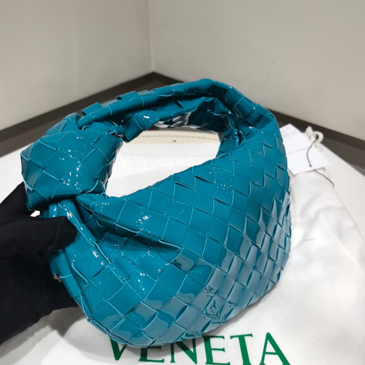 Bottega Veneta Jodie Patent Mini Hobo Bag In Lake Blue