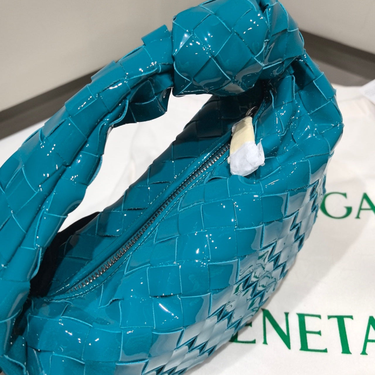 Bottega Veneta Jodie Patent Mini Hobo Bag In Lake Blue