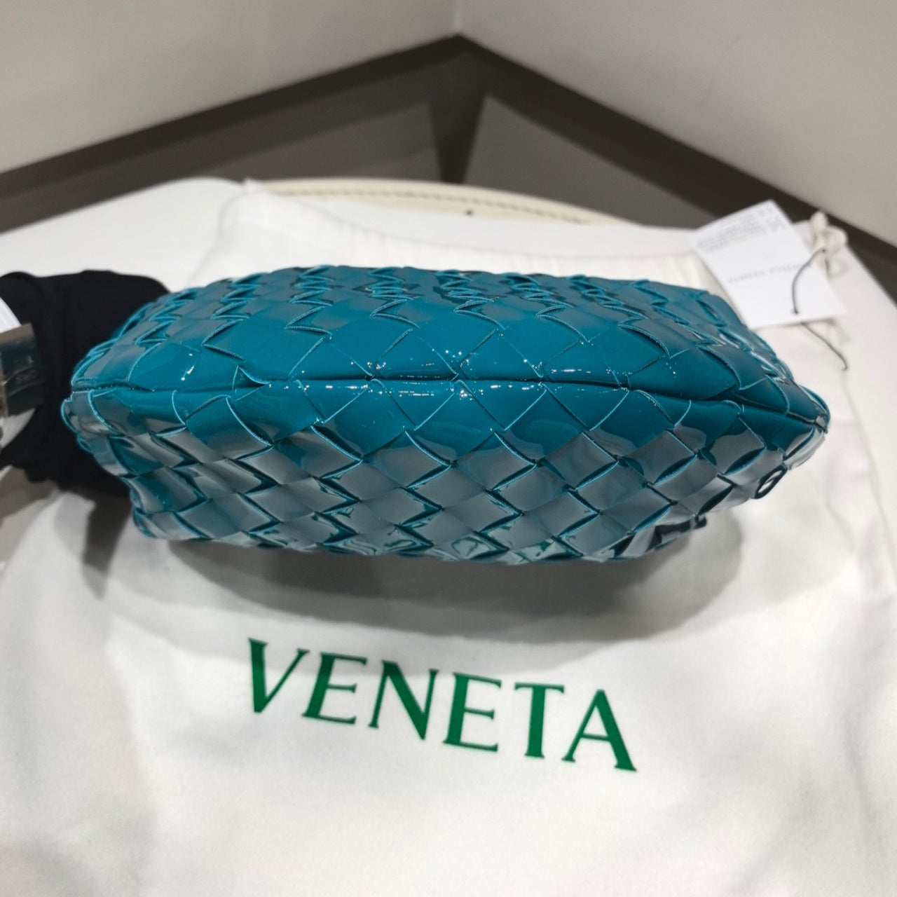 Bottega Veneta Jodie Patent Mini Hobo Bag In Lake Blue